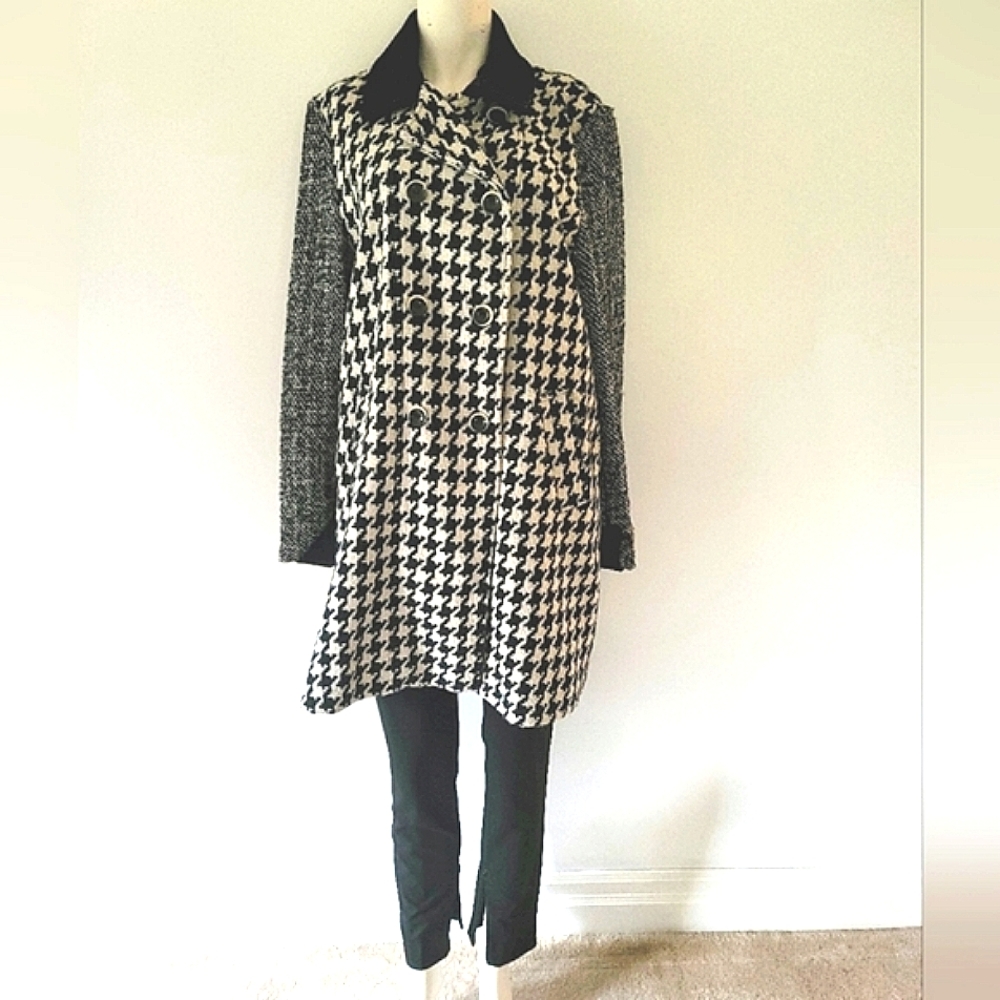 Vintage Express Women's Long Double-Breasted Houndstooth Coat Size L